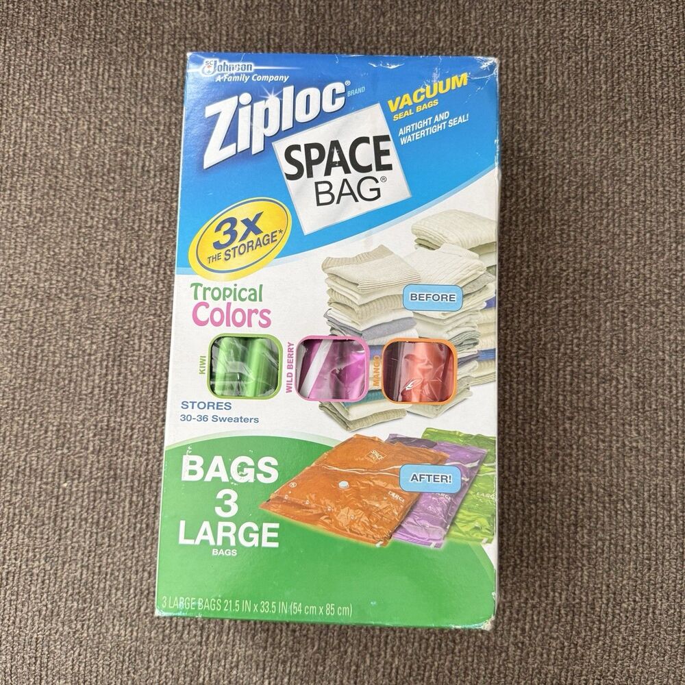 Rare Ziploc Space Bags Large 3 Pack Compression Storage Bags 21.5 x 33.5" NEW